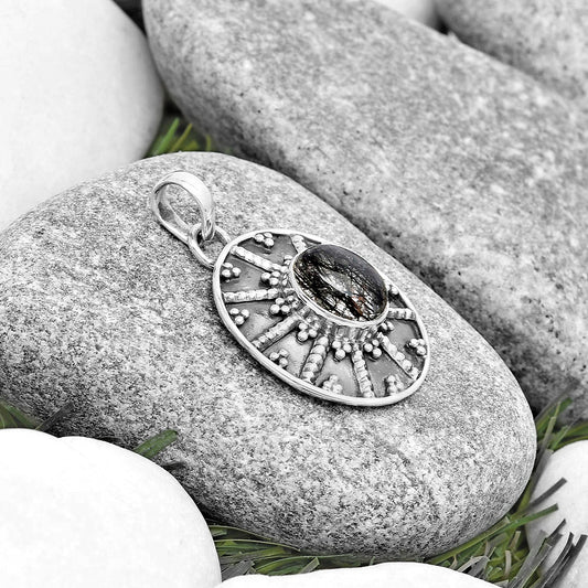 Black Tourmaline In Quartz Shri Lanka Pendant P-1465 SDP129084