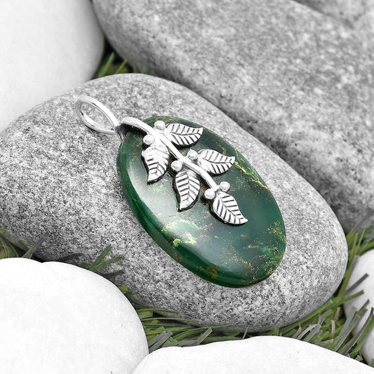 Leaves - Natural Green Fuchsite Pendant P-1291 SDP129151
