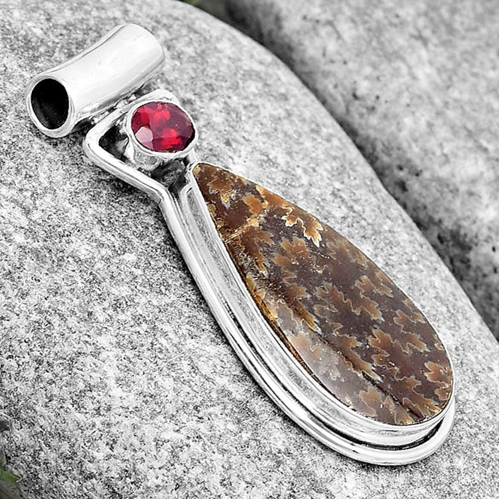 Sutured Ammonite Madagascar & Garnet Pendant P-1130 SDP129213