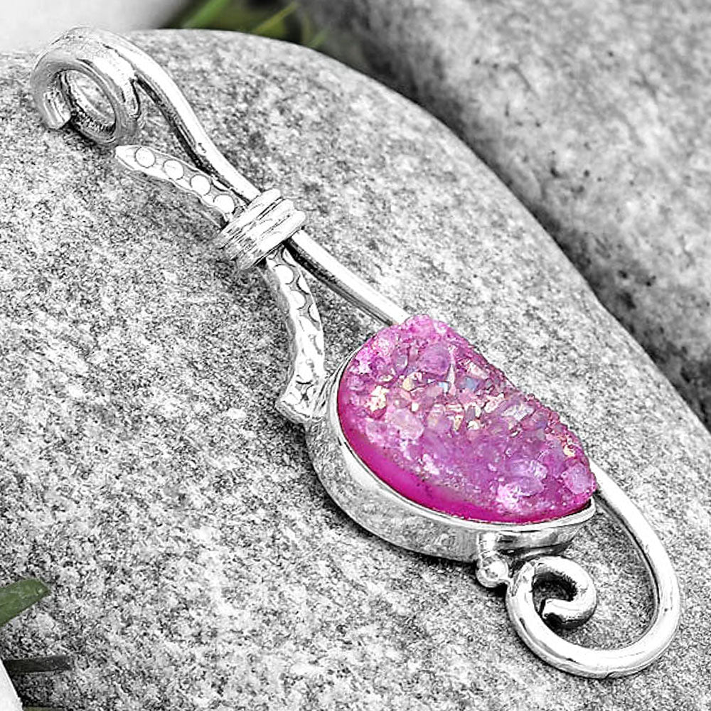 Pink Agate Druzy Pendant P-1682 SDP129221