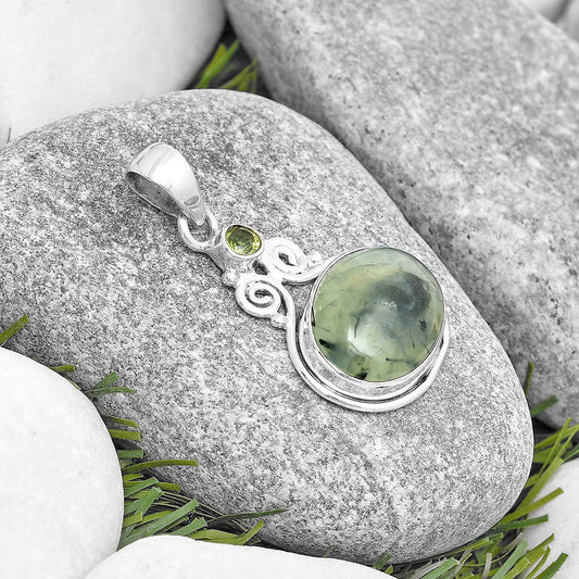 Natural Prehnite & Peridot Rough Pendant P-1603 SDP129320