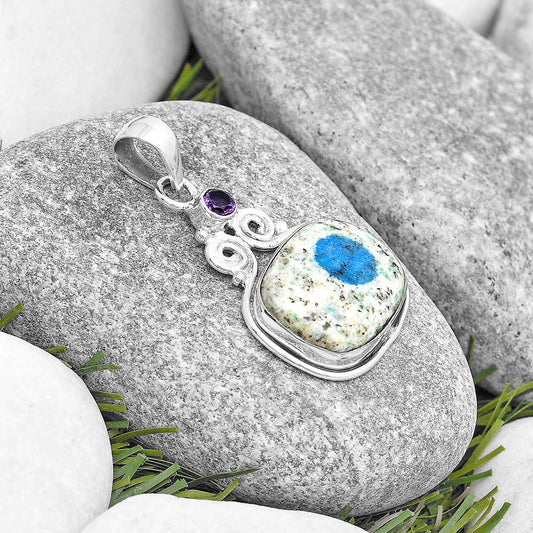K2 Blue Azurite In Quartz & Amethyst Pendant P-1603 SDP129322