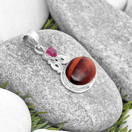 Red Tiger Eye & Pink Tourmaline Rough Pendant P-1603 SDP129327