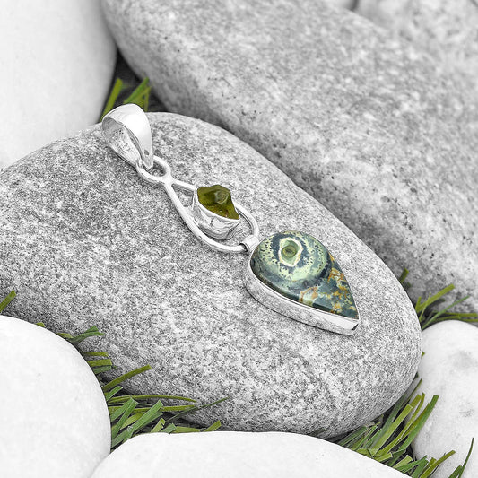 Star Galaxy Jasper & Peridot Rough Pendant P-1589 SDP129370
