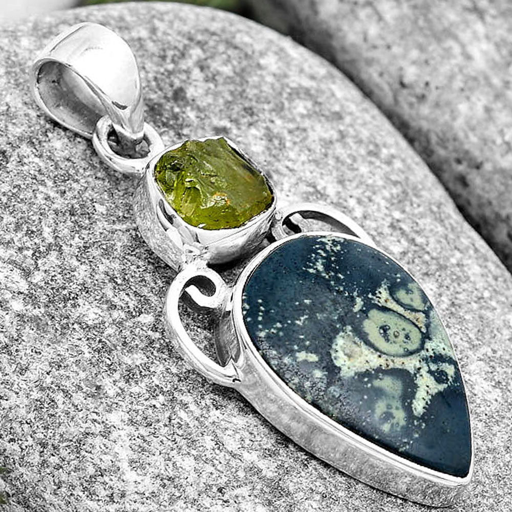 Star Galaxy Jasper & Peridot Rough Pendant P-1132 SDP129470