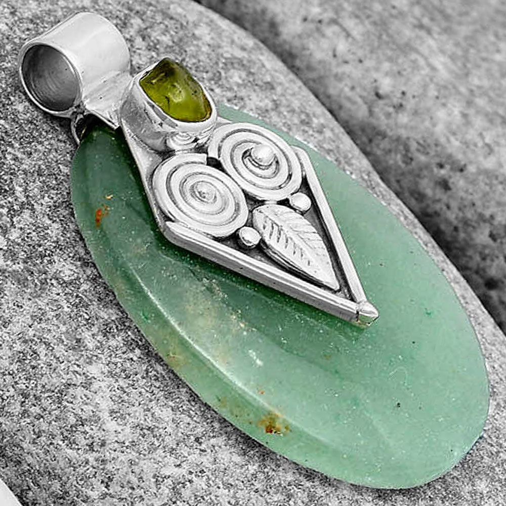 Owl Green Aventurine & Peridot Rough Pendant P-1649 SDP130410