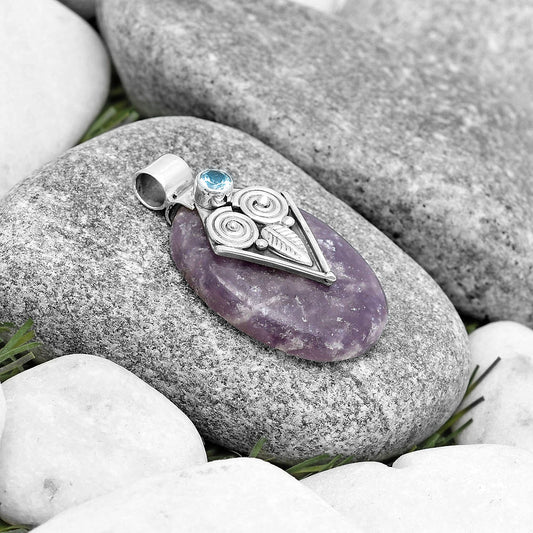Owl Purple Lepidolite & Sky Blue Topaz Pendant P-1649 SDP130428