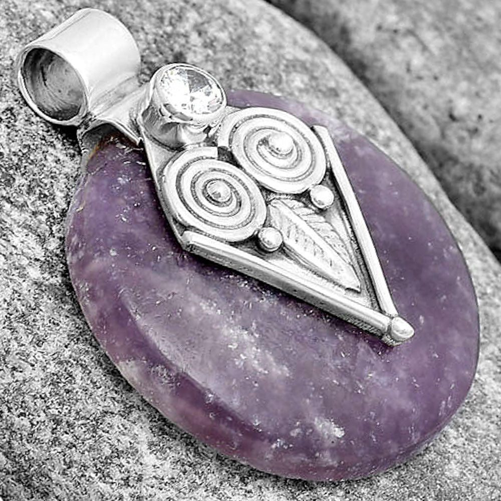 Owl - Purple Lepidolite & Zircon Pendant P-1649 SDP130431