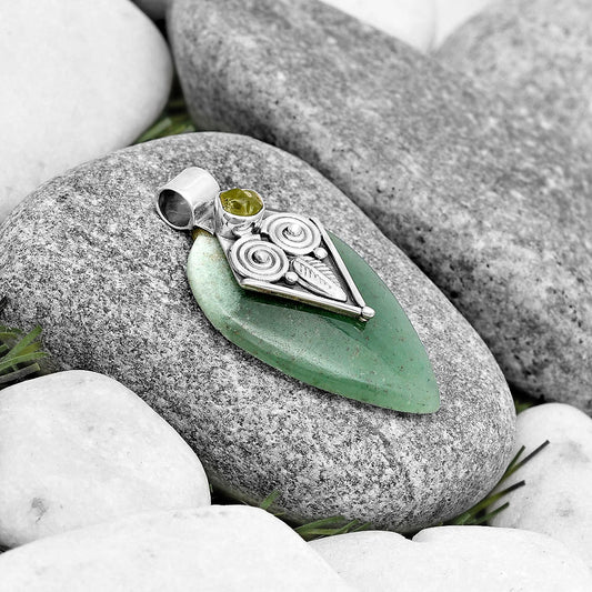 Owl Green Aventurine & Peridot Rough Pendant P-1649 SDP130435