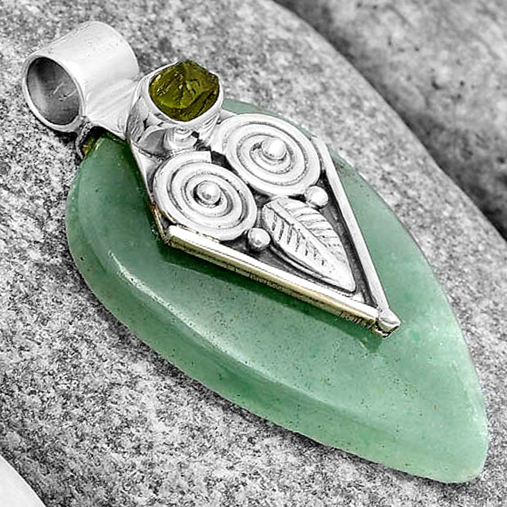 Owl Green Aventurine & Peridot Rough Pendant P-1649 SDP130436