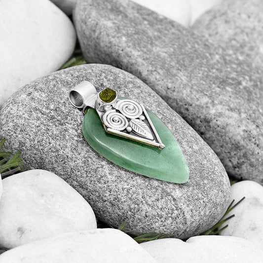 Owl Green Aventurine & Peridot Rough Pendant P-1649 SDP130436