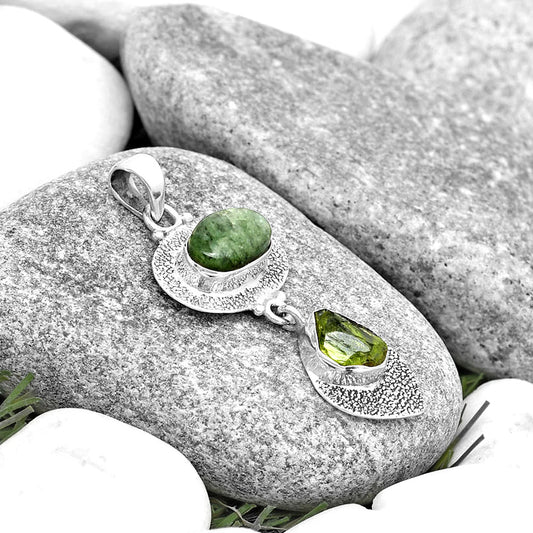 Larsonite Jasper & Peridot Rough Pendant P-1396 SDP130642