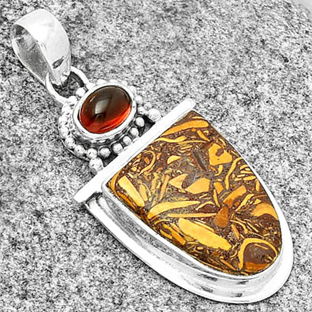 Coquina Fossil Jasper India & Garnet Pendant P-1289 SDP130895