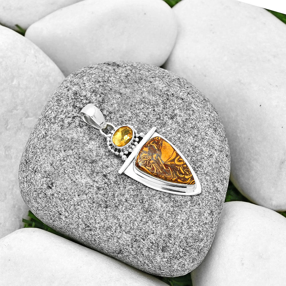 Coquina Fossil Jasper India & Citrine Pendant P-1289 SDP130898