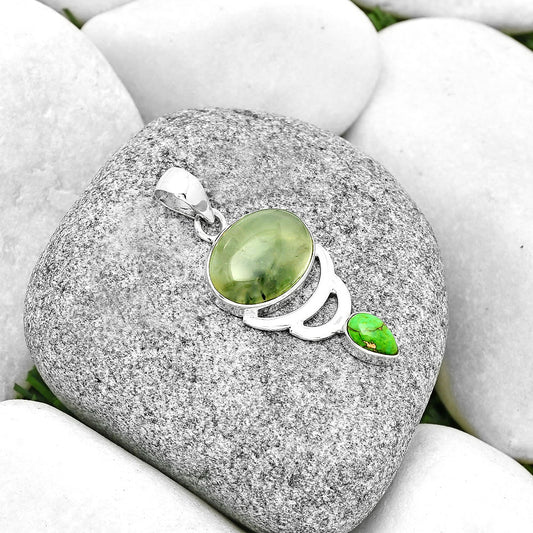 Prehnite & Copper Green Turquoise Pendant P-1693 SDP130962