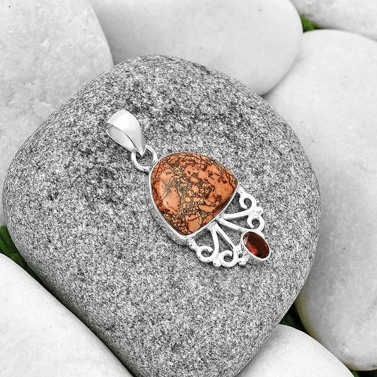 Natural Indian Paint Gemstone & Garnet Pendant P-1594 SDP131083