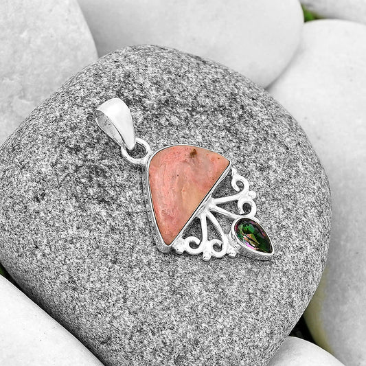 Pink Tulip Quartz & Mystic Topaz Pendant P-1594 SDP131095