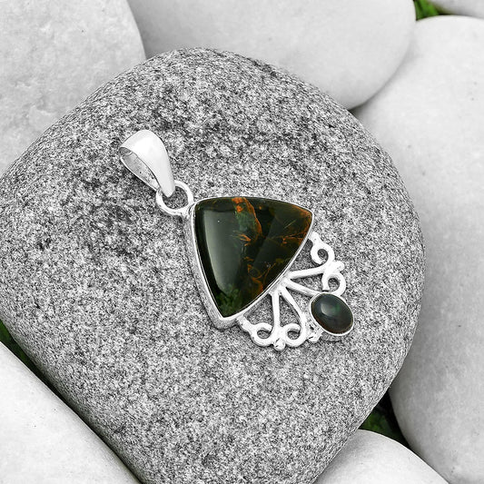 Turkish Rainforest Chrysocolla & Black Ethiopian Opal Pendant P-1594 SDP131102