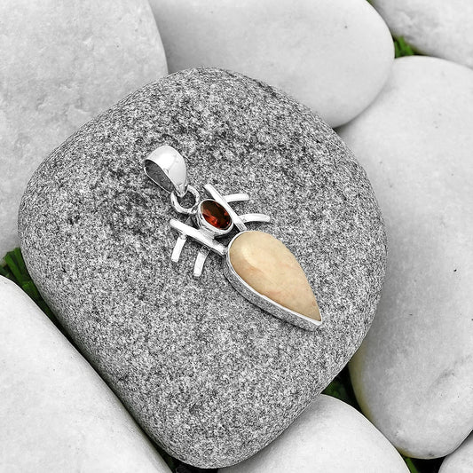 Natural Pink Scolecite & Garnet Pendant P-1046 SDP131127