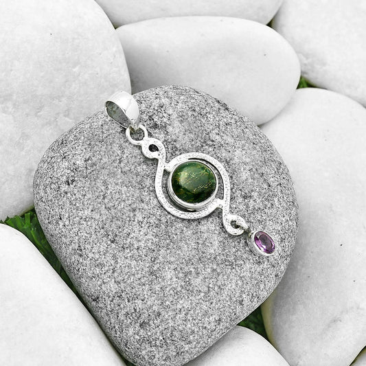 Natural Green Fuchsite & Amethyst Pendant P-1115 SDP131264