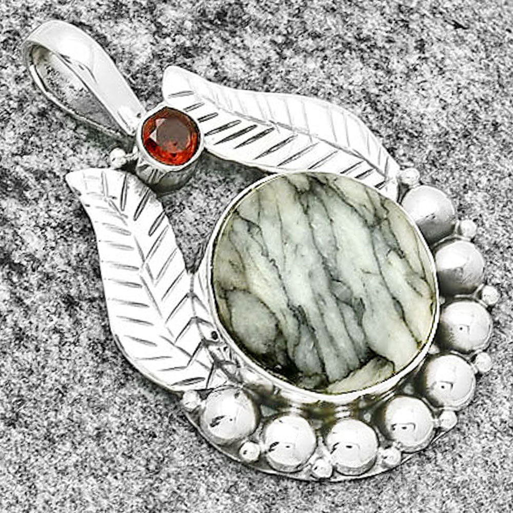 Natural Pinolith Stone & Garnet Pendant P-1374 SDP131335