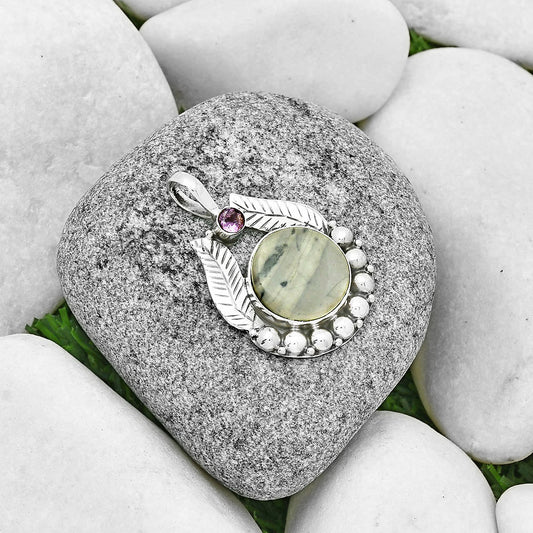 Natural Picasso Jasper & Amethyst Pendant P-1374 SDP131337