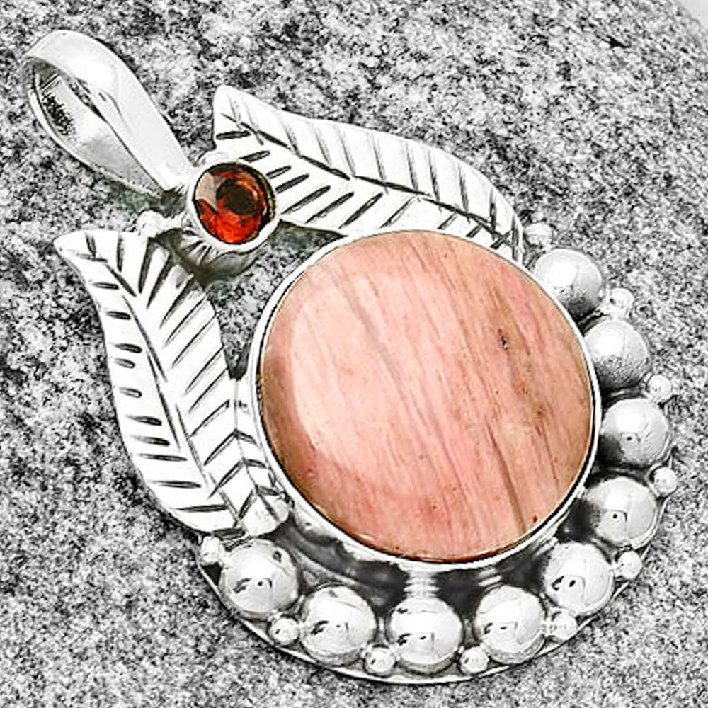 Natural Pink Tulip Quartz & Garnet Pendant P-1374 SDP131338