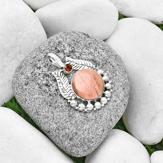 Natural Pink Tulip Quartz & Garnet Pendant P-1374 SDP131338