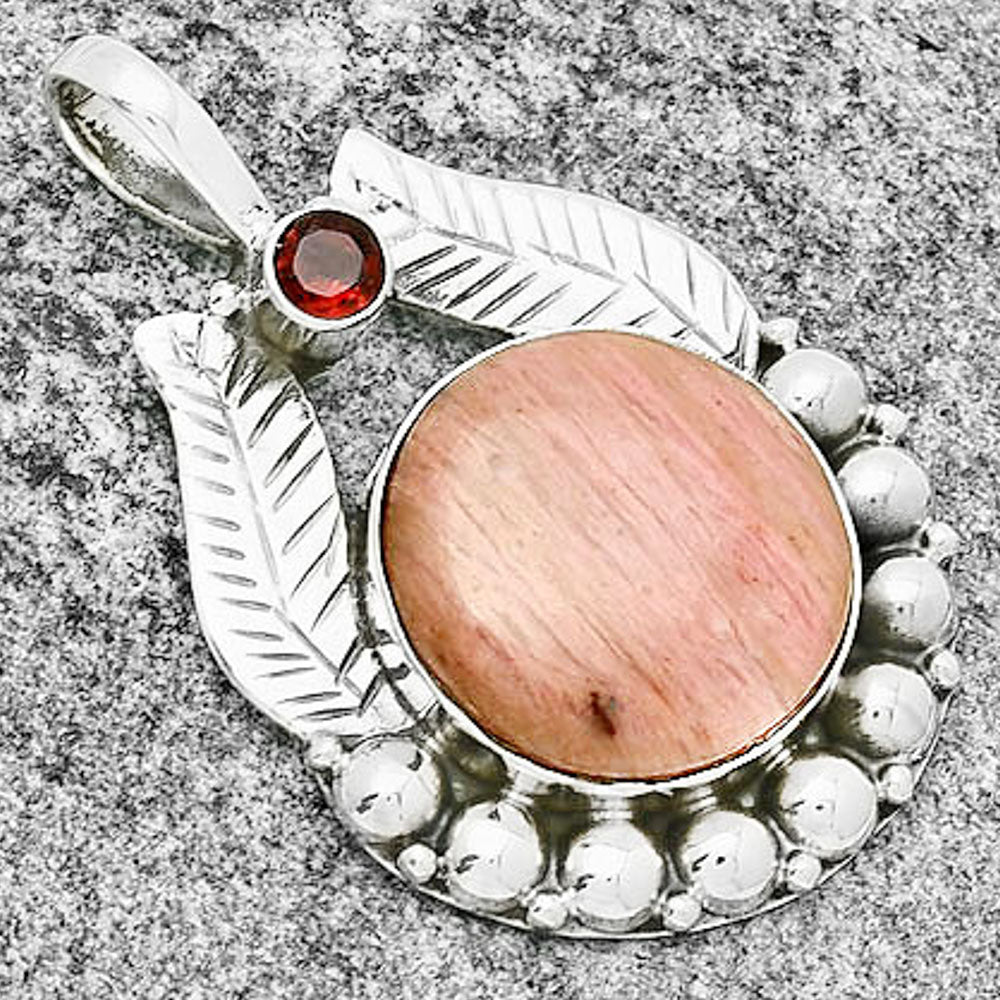 Natural Pink Tulip Quartz & Garnet Pendant P-1374 SDP131345