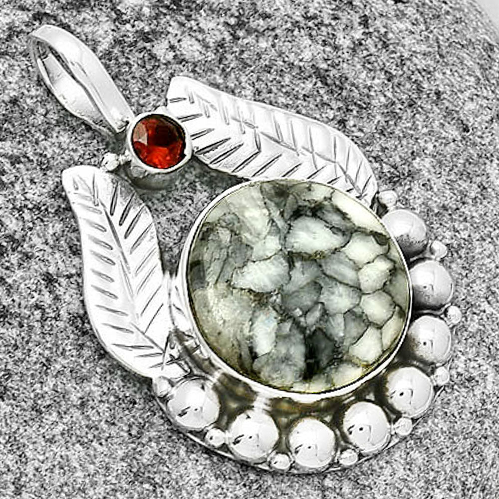 Natural Pinolith Stone & Garnet Pendant P-1374 SDP131346
