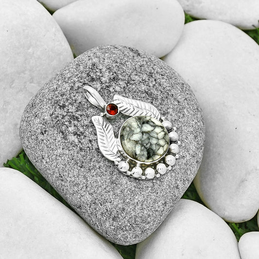 Natural Pinolith Stone & Garnet Pendant P-1374 SDP131346