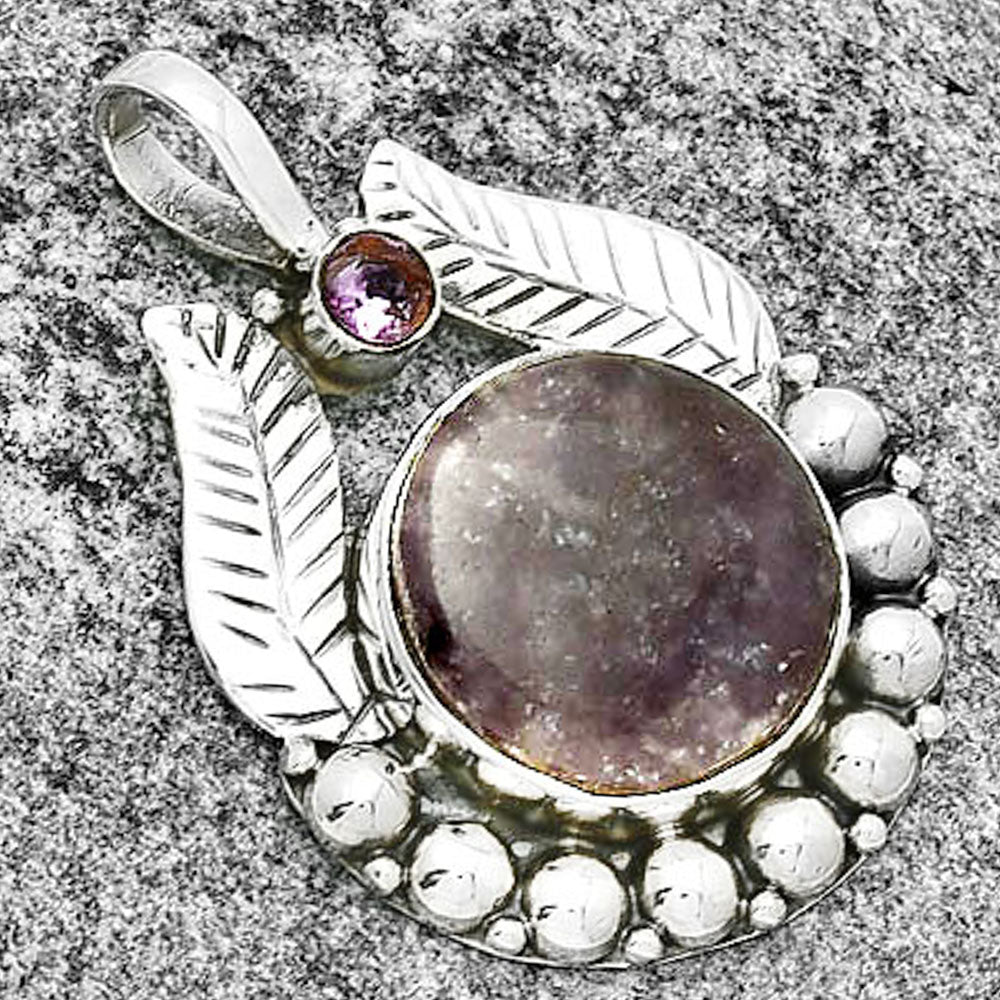 Natural Purple Lepidolite & Amethyst Pendant P-1374 SDP131352