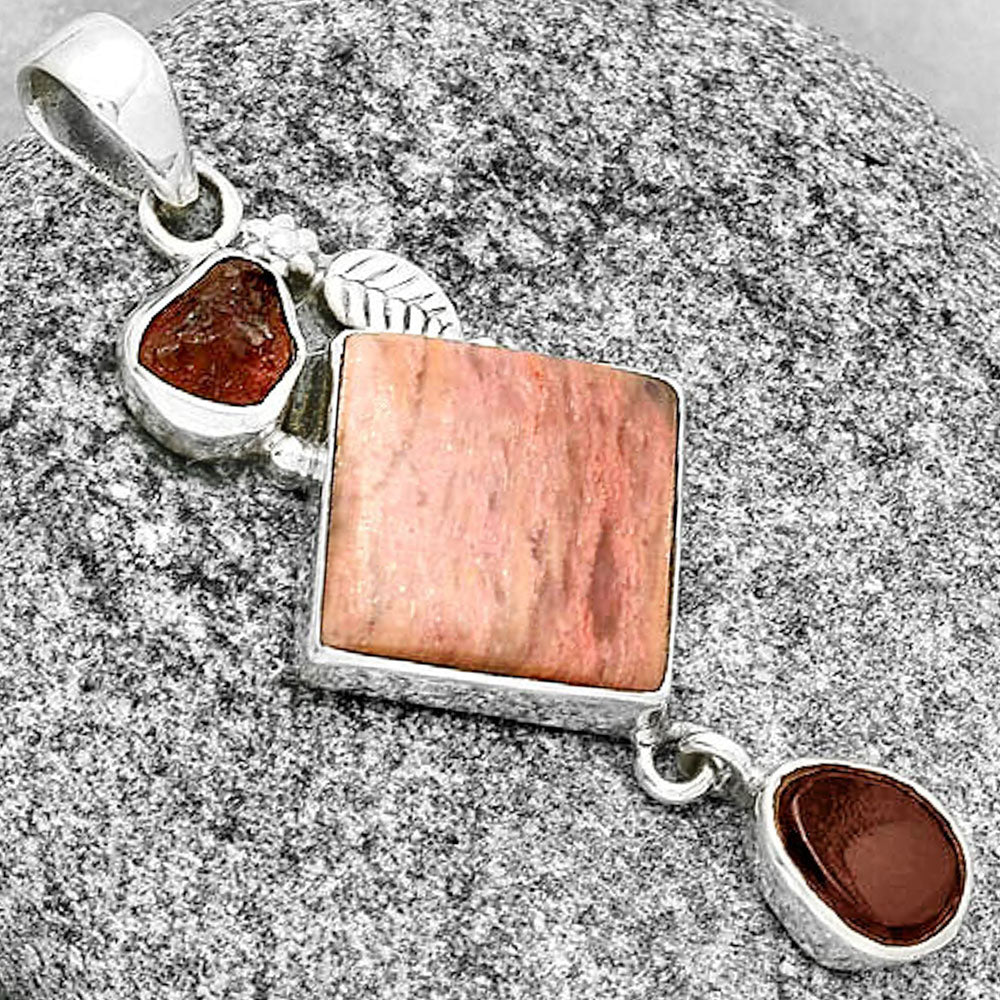 Pink Tulip Quartz, Garnet & Tourmaline Rough Pendant P-1414 SDP131465