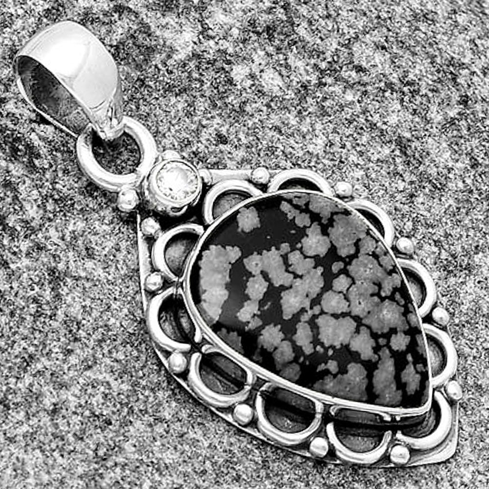 Natural Snow Flake Obsidian & Zircon Pendant P-1080 SDP131779
