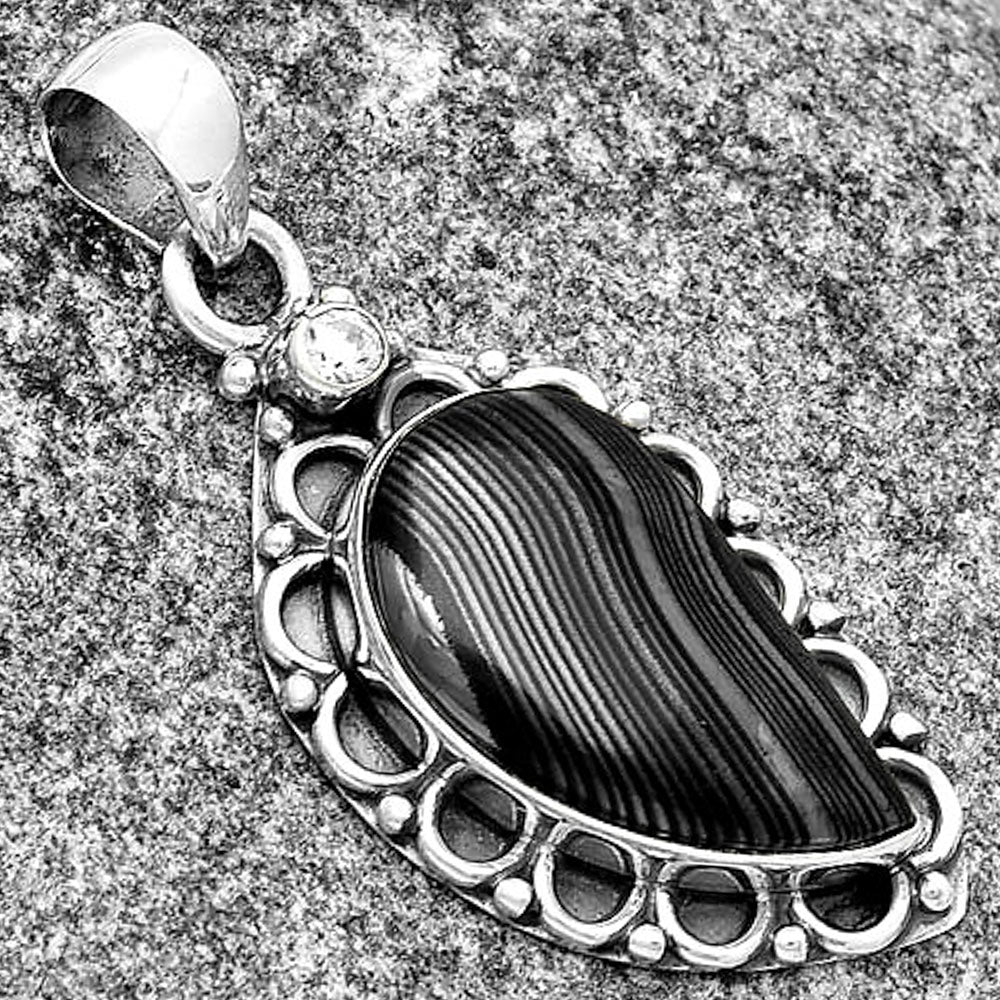 Crown Of Silver Psilomelane - Black Malachite & Zircon Pendant P-1080 SDP131780