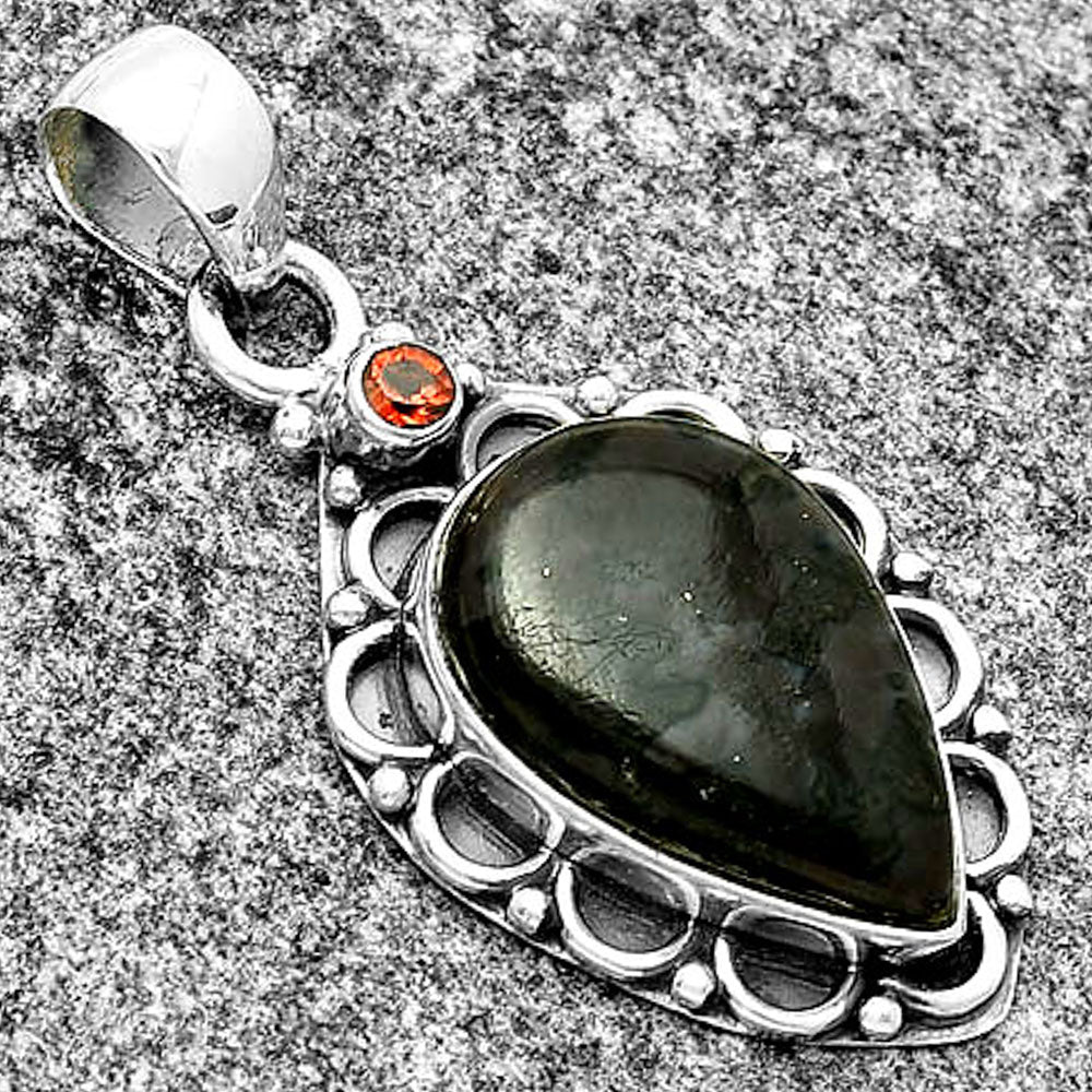 Natural Indigo Gabbro & Garnet Pendant P-1080 SDP131789