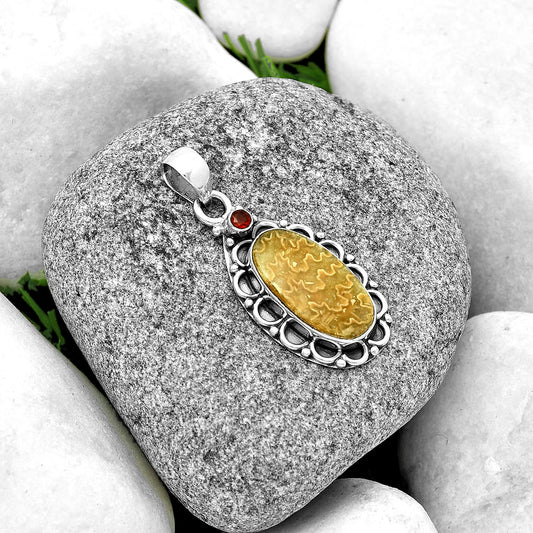 Sutured Ammonite Madagascar & Garnet Pendant P-1080 SDP131793