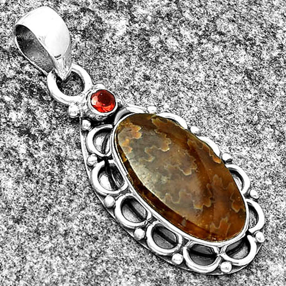 Sutured Ammonite Madagascar & Garnet Pendant P-1080 SDP131801