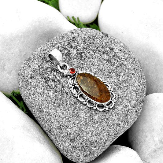 Sutured Ammonite Madagascar & Garnet Pendant P-1080 SDP131801