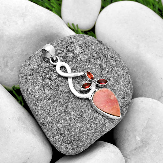 Natural Pink Tulip Quartz & Garnet Pendant P-1118 SDP131844