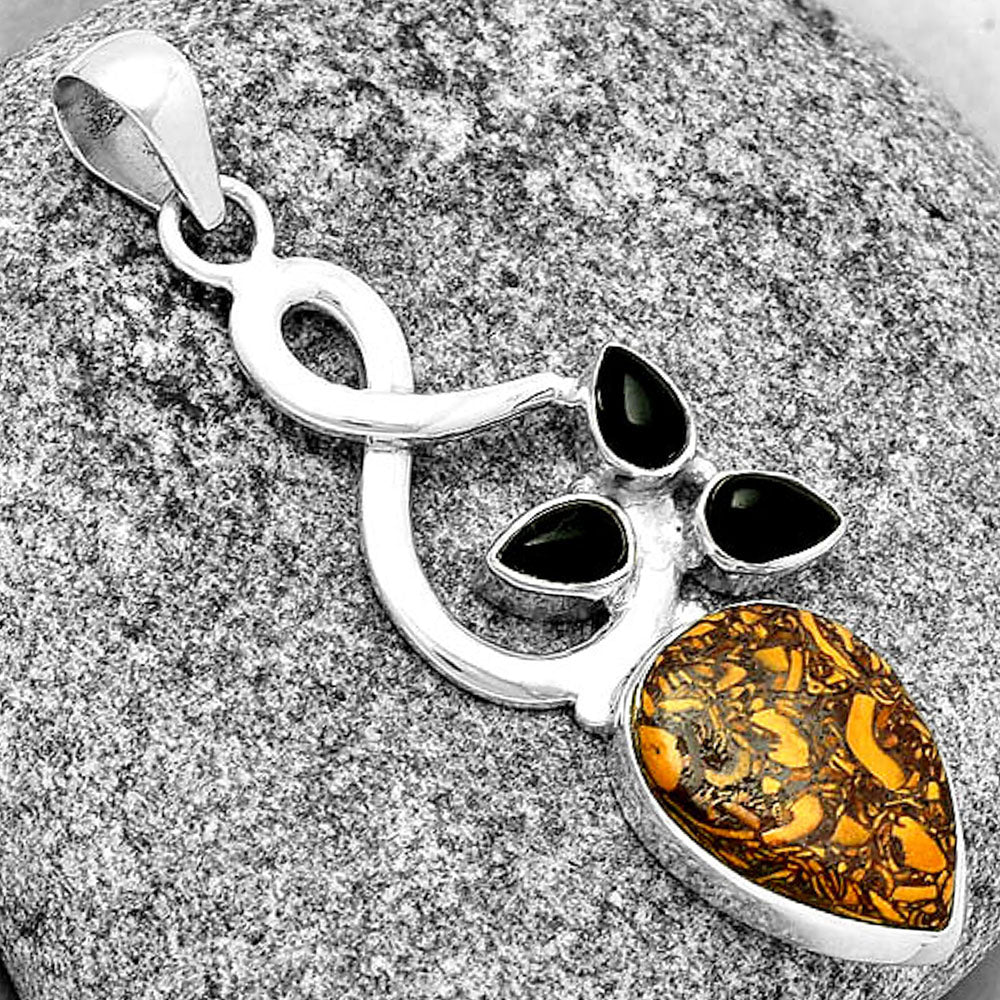Coquina Fossil Jasper & Black Onyx Pendant P-1118 SDP131846