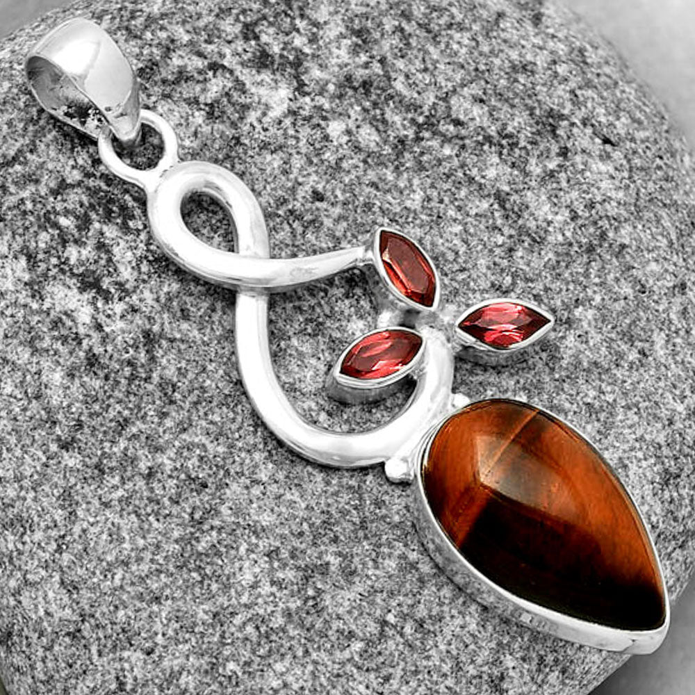Natural Red Tiger Eye & Garnet Pendant P-1118 SDP131853