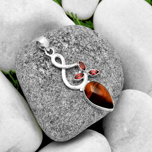 Natural Red Tiger Eye & Garnet Pendant P-1118 SDP131853