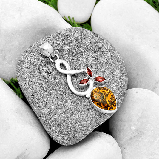Coquina Fossil Jasper India & Garnet Pendant P-1118 SDP131856