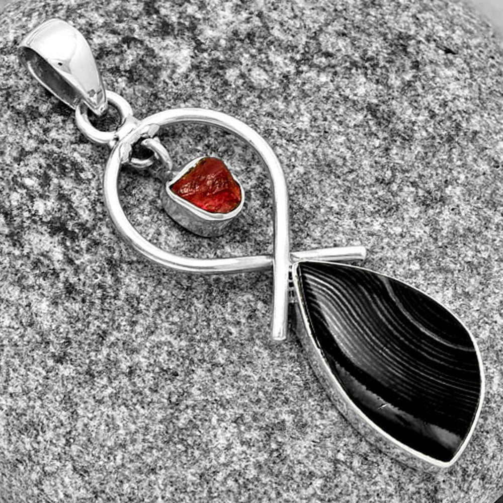 Black Malachite & Pink Tourmaline Rough Pendant P-1048 SDP131908