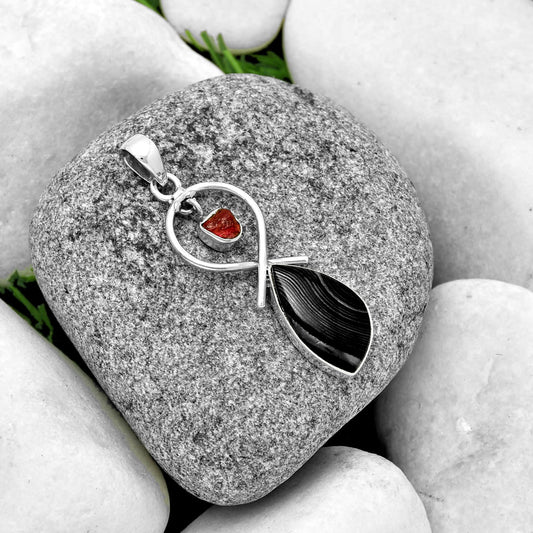 Black Malachite & Pink Tourmaline Rough Pendant P-1048 SDP131908