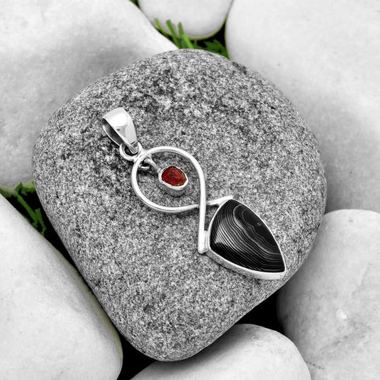 Black Malachite & Pink Tourmaline Rough Pendant P-1048 SDP131915