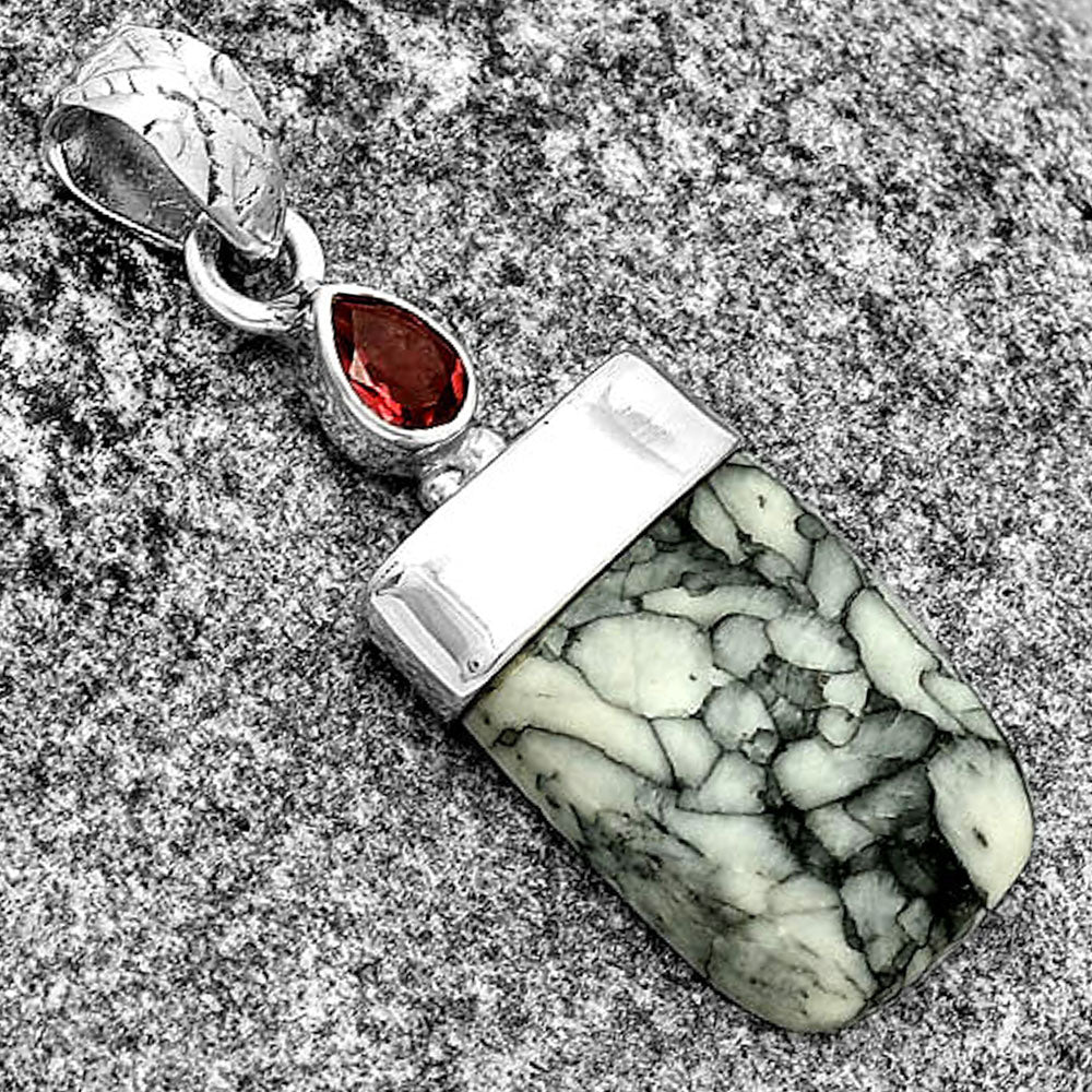 Natural Pinolith Stone & Garnet Pendant P-1656 SDP131951