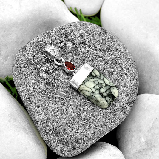 Natural Pinolith Stone & Garnet Pendant P-1656 SDP131951