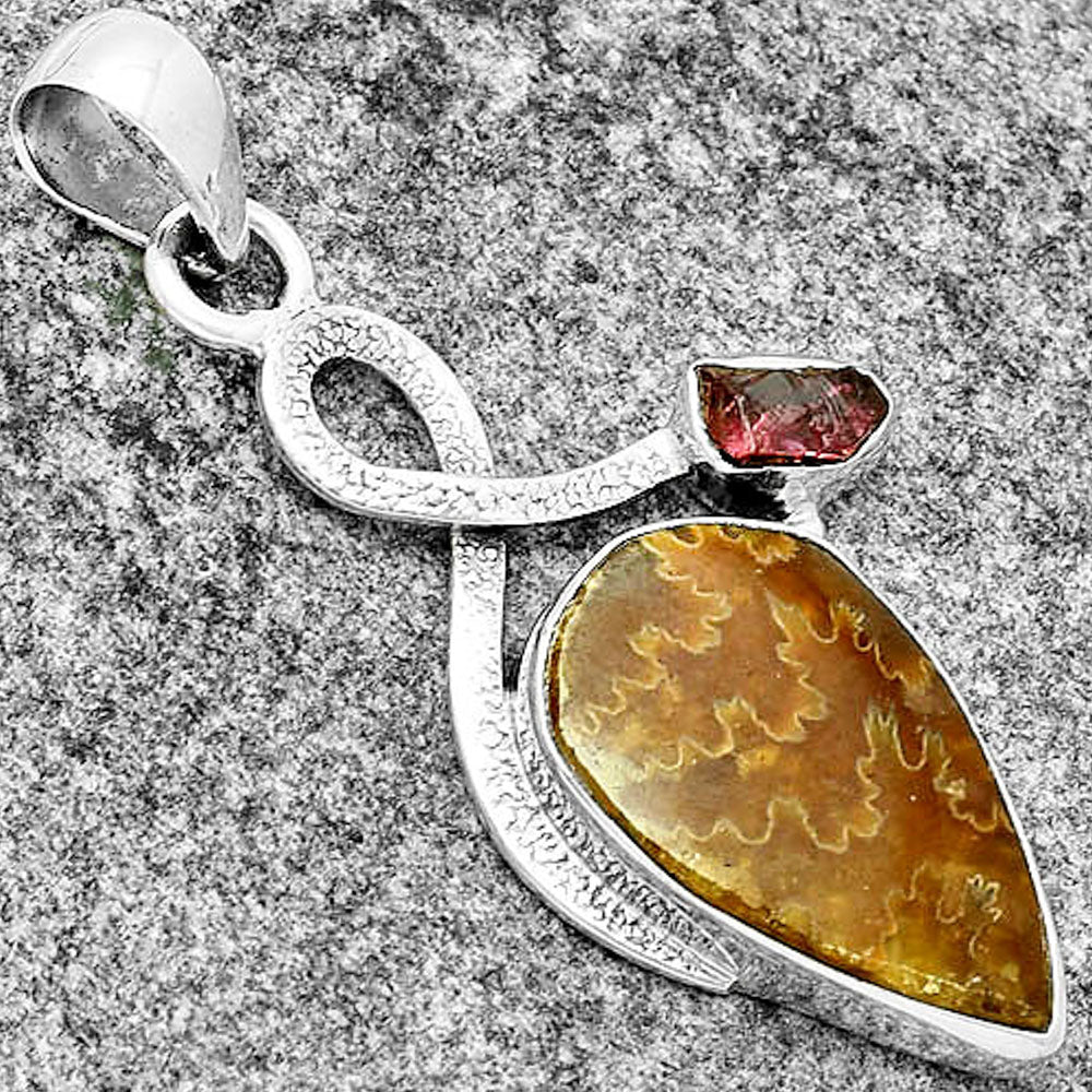 Sutured Ammonite & Pink Tourmaline Rough Pendant P-1111 SDP131990